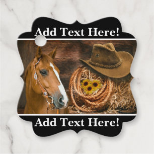 Étiquettes Cadeau Western Horse Cowboy Casquette Lasso Sunflowers
