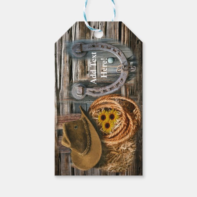Étiquettes-cadeau Western Horseshoe Cowboy Hat Lasso (Devant)