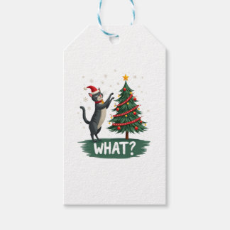 Étiquettes-cadeau What Funny Cat Pushing Christmas Tree Over Cat Xma