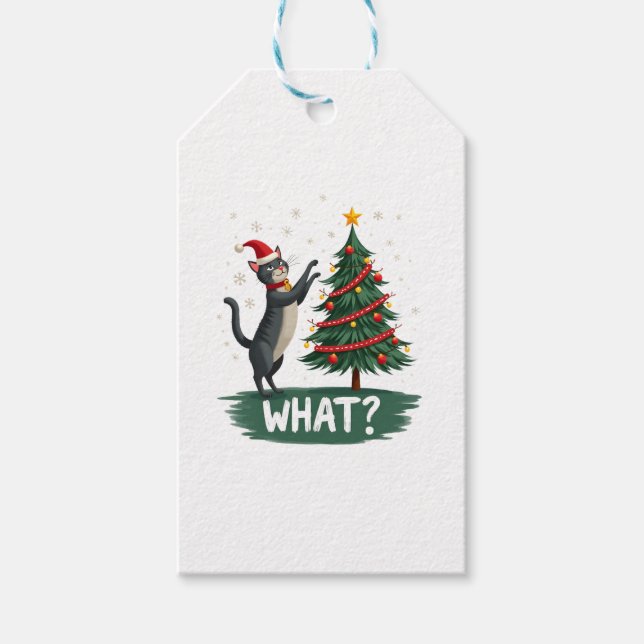 Étiquettes-cadeau What Funny Cat Pushing Christmas Tree Over Cat Xma (Devant)