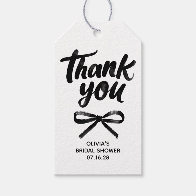 Étiquettes-cadeau Whimsical Black Bow Handwritten Bridal Thank You (Devant)