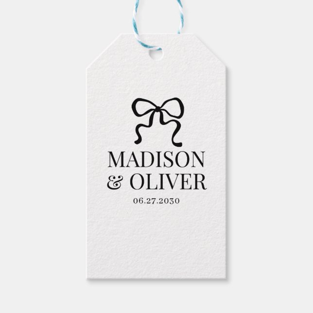 Étiquettes-cadeau Whimsical Black Bow Monogram Thank You Wedding (Devant)