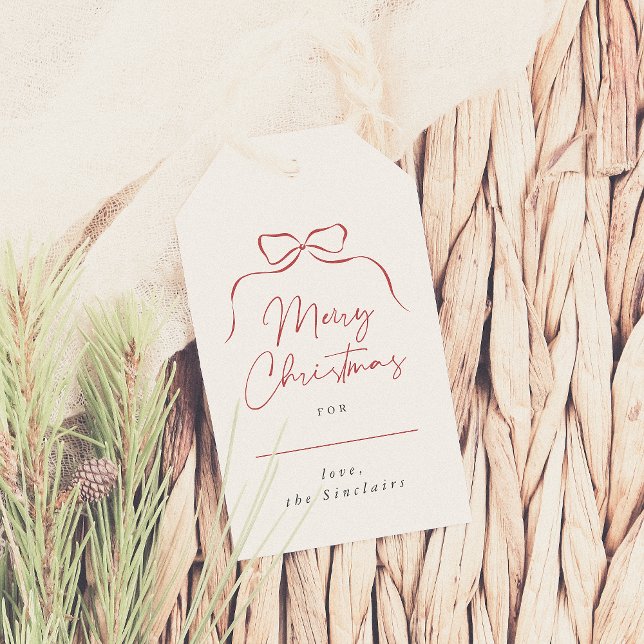 Étiquettes-cadeau Whimsical Bow Joyeux Noël Nom de famille Élégant (Créateur téléchargé)