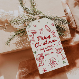 Étiquettes-cadeau Whimsical Hand Drawn Christmas Party 