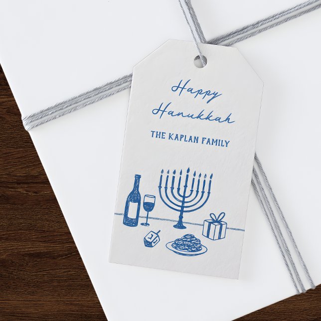 Étiquettes-cadeau Whimsical Hand Drawn Hanukkah Party Trendy Custom (Créateur téléchargé)
