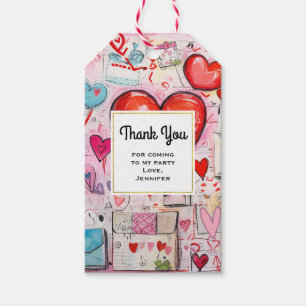 Étiquettes-cadeau Whimsical Hearts et Love Lettres Merci de fête