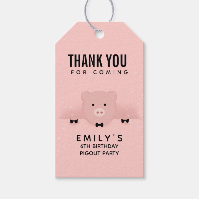 Étiquettes-cadeau Whimsical Pink Pig mignonne ferme animal anniversa (Devant)