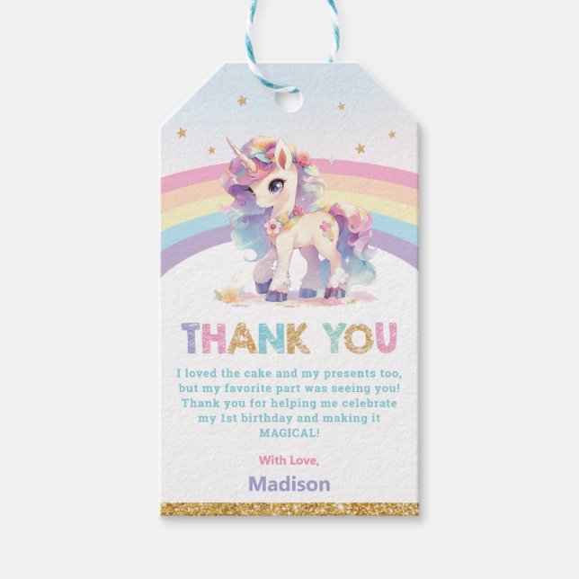 Étiquettes-cadeau Whimsical Princess Unicorn Rainbow Anniversaire Fa (Devant)