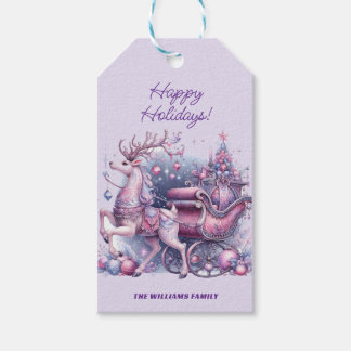 Étiquettes-cadeau Whimsical Purple Christmas Reindeer