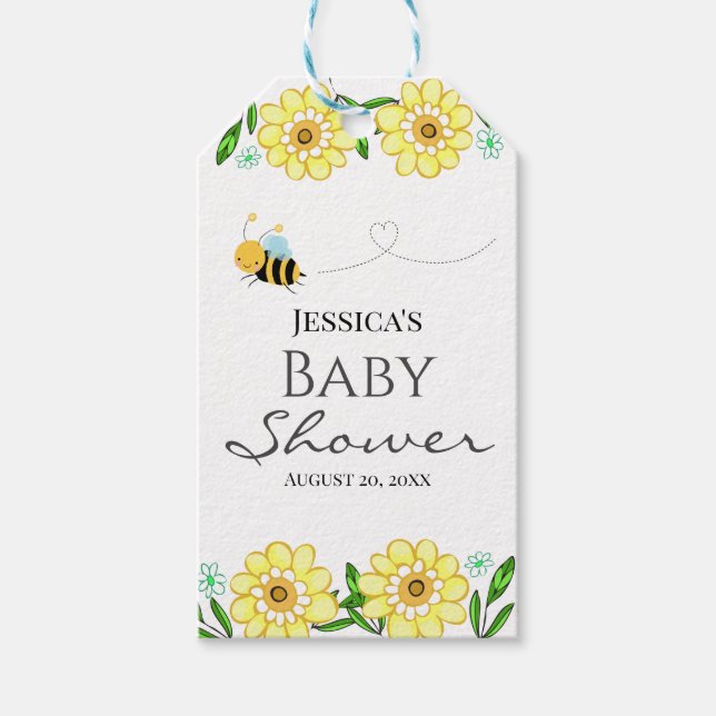 Étiquettes-cadeau Whimsical Sweet Baby shower d'abeilles (Devant)