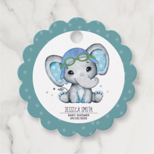 Étiquettes Cadeau Whimsical Watercolor Elephant Baby shower avion