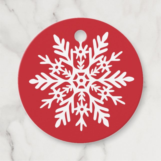 Étiquettes Cadeau Whimsical White Snowflake Red Holiday (Devant)