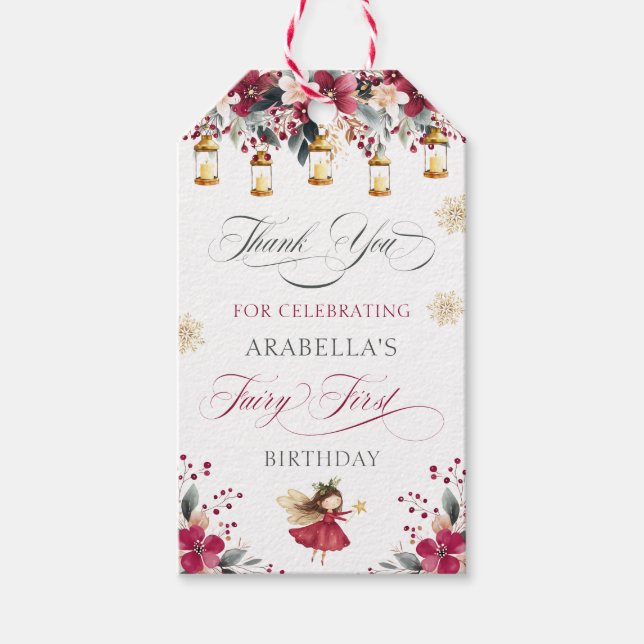 Étiquettes-cadeau Whimsical Winter Fairy First Birthday Thank You (Devant)