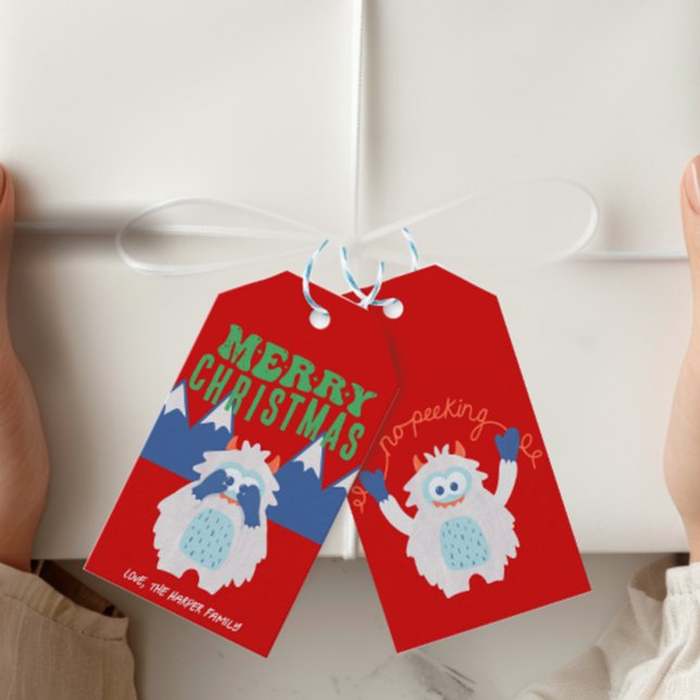 Étiquettes-cadeau Whimsical Yeti Enfants Noël Non Pékin (Créateur téléchargé)