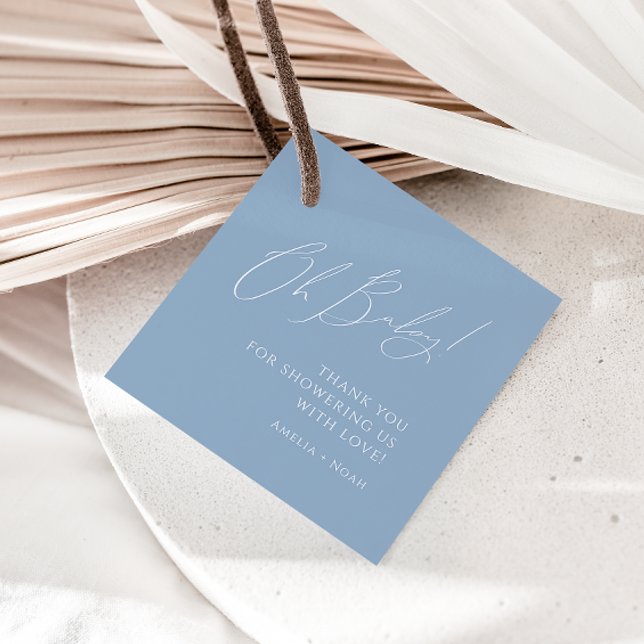 Étiquettes Cadeau Whimsy Dusty bleu Oh Baby shower Merci (Créateur téléchargé)