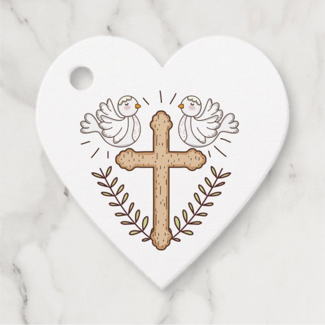 Étiquettes Cadeau White Dove Religieux Croix Baptême Christening (Devant)