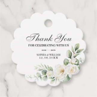 Étiquettes Cadeau White Rose Greenery Wedding Thank You Favor Tag