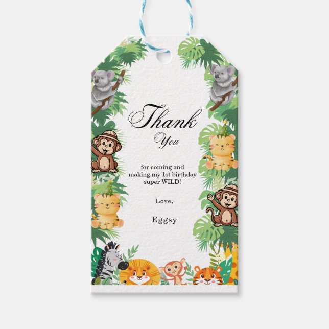 Étiquettes-cadeau Wild animal jungle safari boy birthday (Devant)