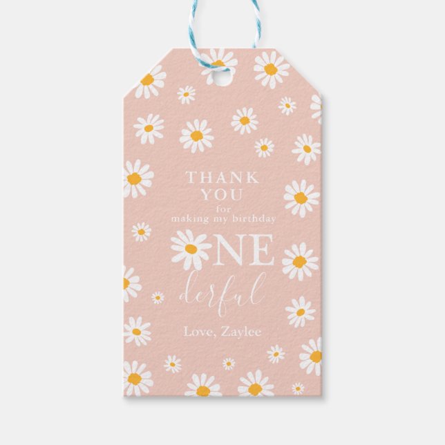 Étiquettes-cadeau Wild One 1er anniversaire fête Boho Retro Daisy (Devant)
