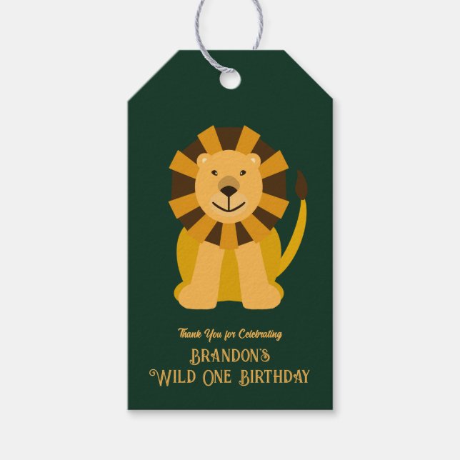 Étiquettes-cadeau Wild One Lion Anniversaire Jungle Safari Favoriser (Devant)