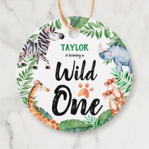 Étiquettes Cadeau Wild One Safari Animaux Enfants 1er anniversaire