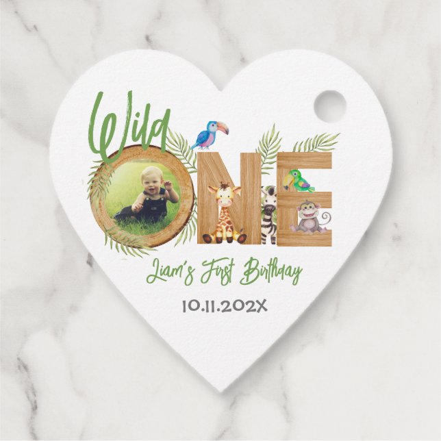 Étiquettes Cadeau Wild One Safari Animaux premier anniversaire Photo (Dos)