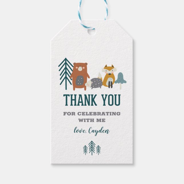 Étiquettes-cadeau Wild One Woodland Animal Premier Anniversaire en f (Devant)