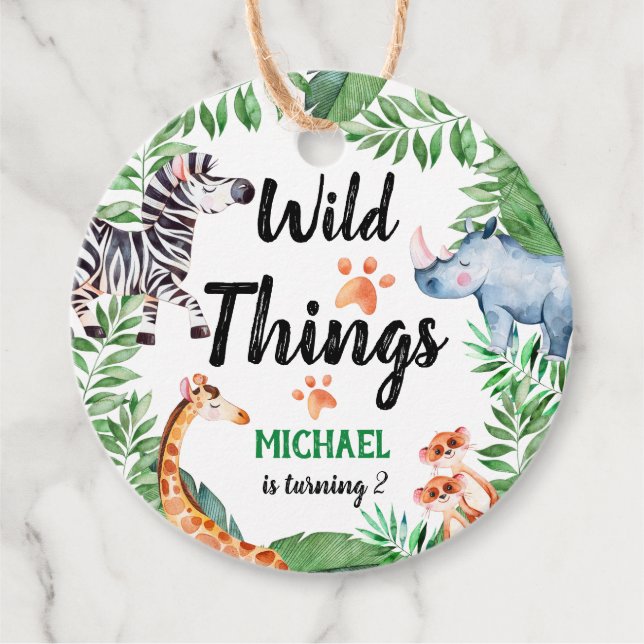 Étiquettes Cadeau Wild Things Safari Animal Anniversaire de enfant P (Devant)