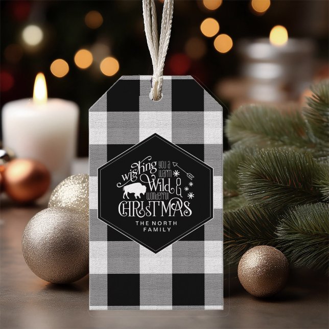 Étiquettes-cadeau Wild Wonderful Christmas Black Buffalo Plaid ID604 (Créateur téléchargé)
