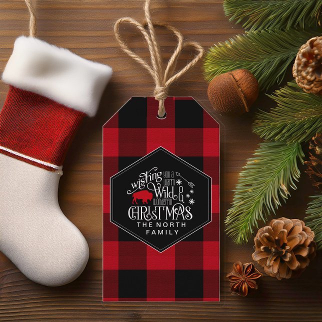 Étiquettes-cadeau Wild Wonderful Christmas Red Buffalo Plaid ID604 (Créateur téléchargé)