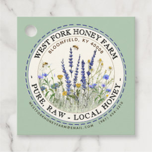 Étiquettes Cadeau Wildflower Honey Label with Bees Dashed Border