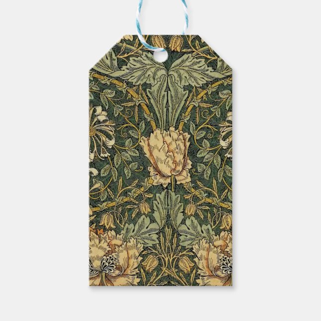 Étiquettes-cadeau William Morris Honeysuckle Vert Floral (Devant)