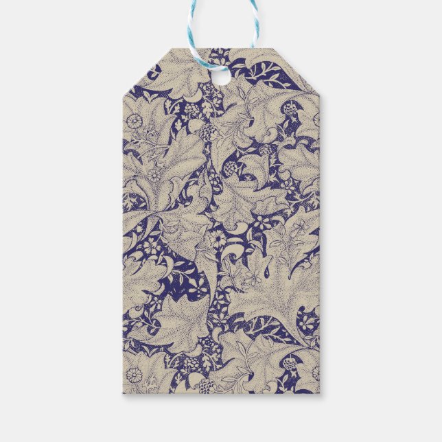Étiquettes-cadeau William Morris Wallflower bleu damas floral (Devant)