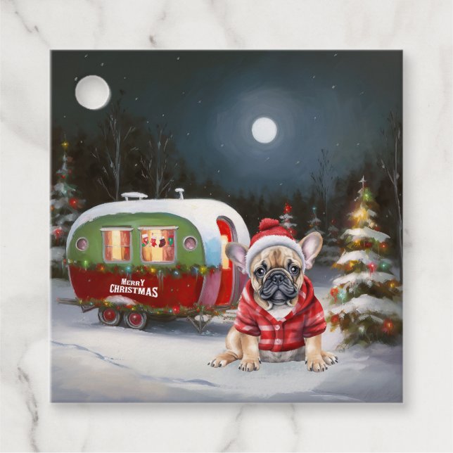 Étiquettes Cadeau Winter French Bulldog Caravan Christmas Adventure (Devant)