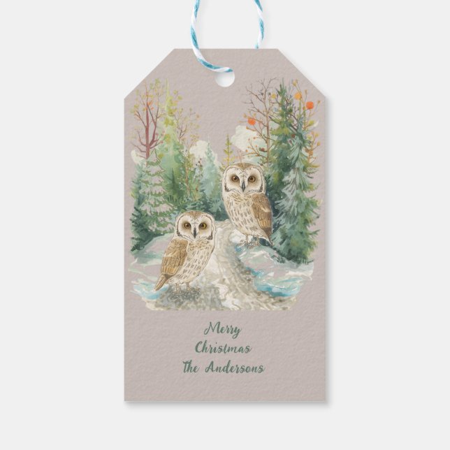 Étiquettes-cadeau Winter Owl Christmas Woodland Art (Dos)