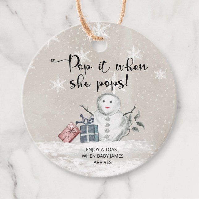 Étiquettes Cadeau Winter Pop it quand elle pop baby shower (Devant)