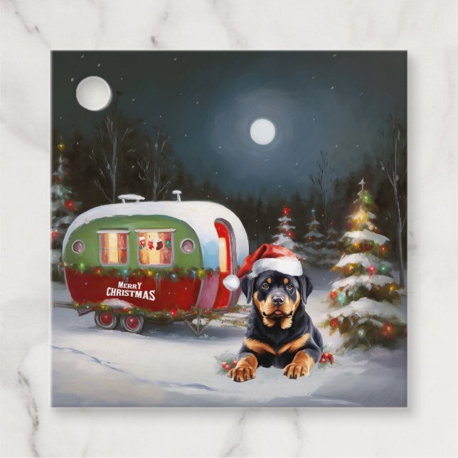 Étiquettes Cadeau Winter Rottweiler Caravan Christmas Adventure (Devant)