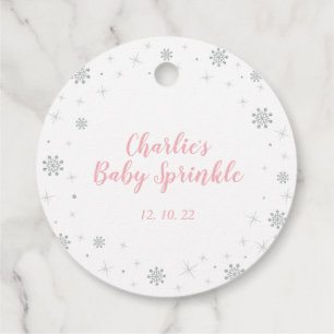 Étiquettes Cadeau Winter Wonderland Argent & Rose Girl Baby Sprinky