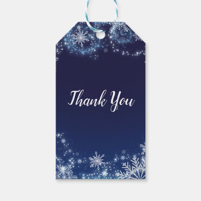 Étiquettes-cadeau Winter Wonderland Blue & White Snowflakes Favorise (Devant)