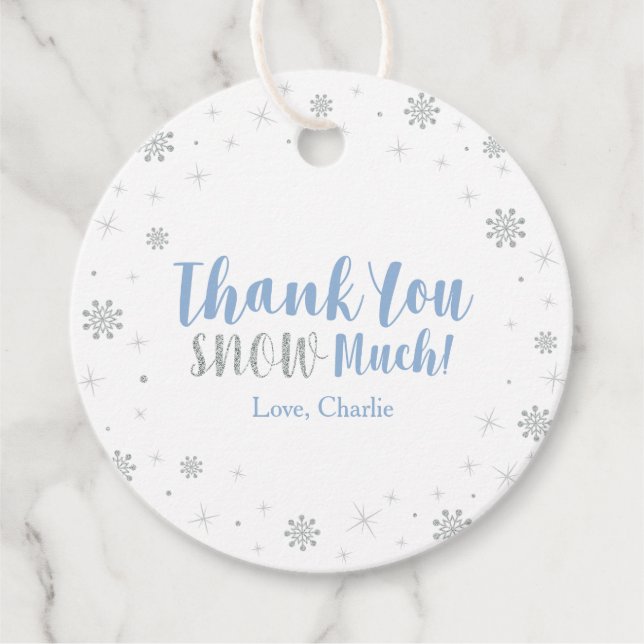 Étiquettes Cadeau Winter Wonderland Silver & Blue Boy Baby shower (Devant)