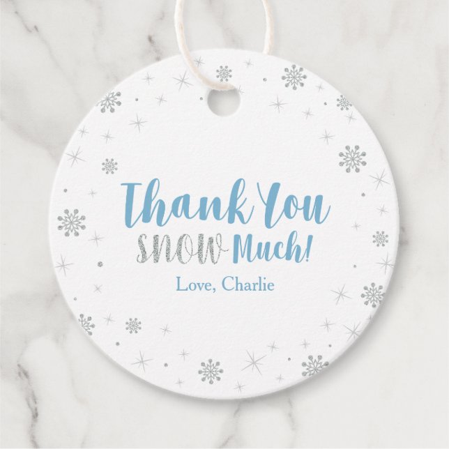 Étiquettes Cadeau Winter Wonderland Silver & Blue Boy Baby shower Fa (Devant)