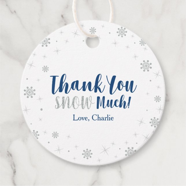 Étiquettes Cadeau Winter Wonderland Silver & Navy Boy Baby shower (Devant)