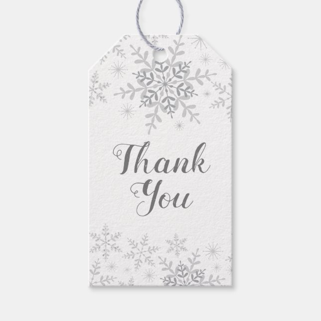 Étiquettes-cadeau Winter Wonderland Snowflake Baby shower Argent (Devant)