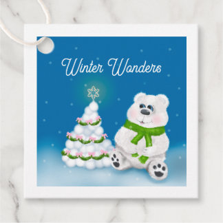 Étiquettes Cadeau Winter Wonders Polar Bear Cub Snowball Tree Cadeau