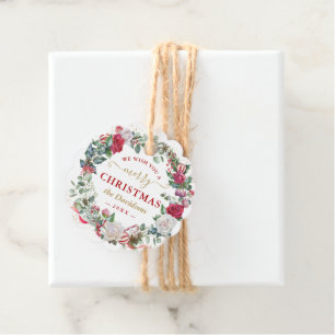 Étiquettes Cadeau Wish You A Merry Christmas Wreath Monogram