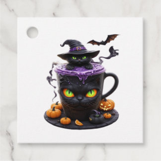Étiquettes Cadeau Witch Cat Halloween Latte  Creepy Cute Coffee with