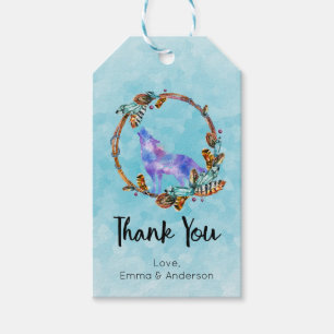 Étiquettes-cadeau Wolf aquarelle avec Merci en  de couronne de style
