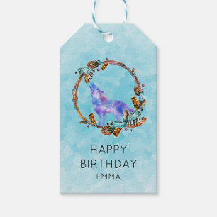 Étiquettes-cadeau Wolf aquarelle avec un style boho Wreath Anniversa