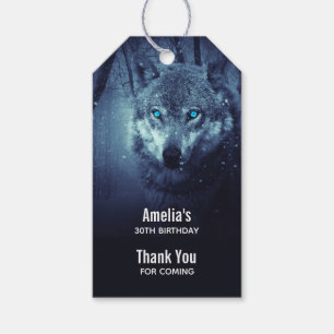 Étiquettes-cadeau Wolf sauvage avec de beaux yeux bleus Merci d'évén