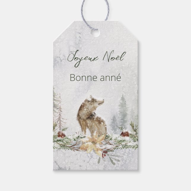 Étiquettes-cadeau Wolf Woodland Français Joyeux Noël Nouvel An (Devant)